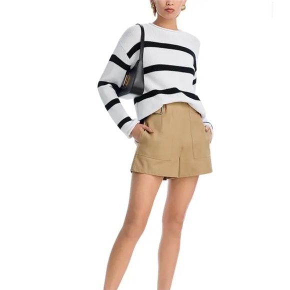 AQUA Cotton Drop Shoulder Crewneck Striped Sweater – White/Black, M, NWT - Picture 3 of 6